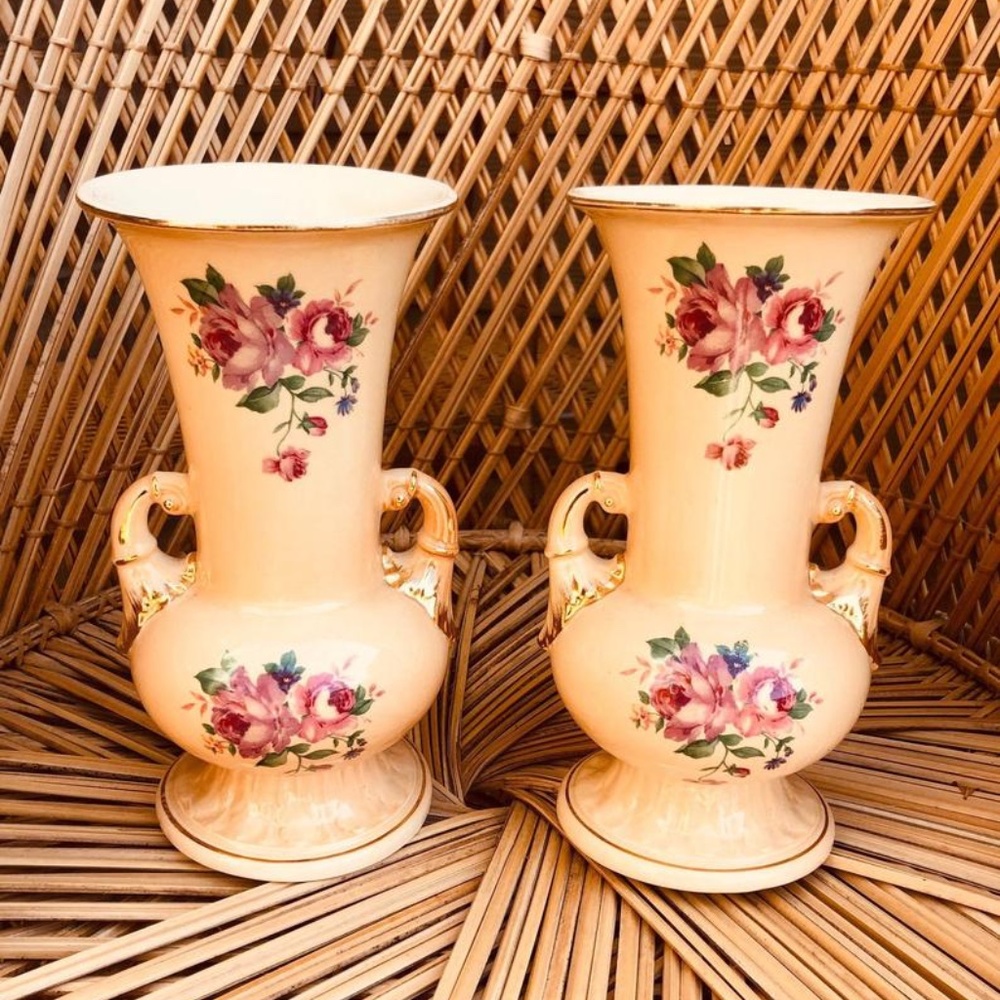 Vintage Spaulding China Rose Vases Set of 2